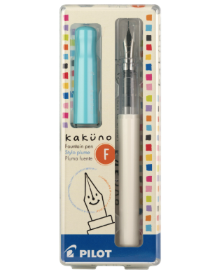 Pilot Kakuno Fountain Pen, White Barrel Turquoise Cap - Fine Nib