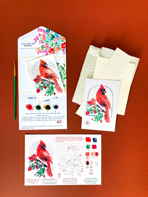 Red Cardinal Bird Floral Watercolor Paint By Number Diy Kit