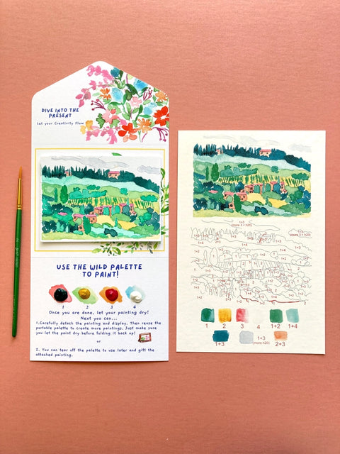 Tuscan Italian Landscape Watercolor Paint By Number Diy Kit