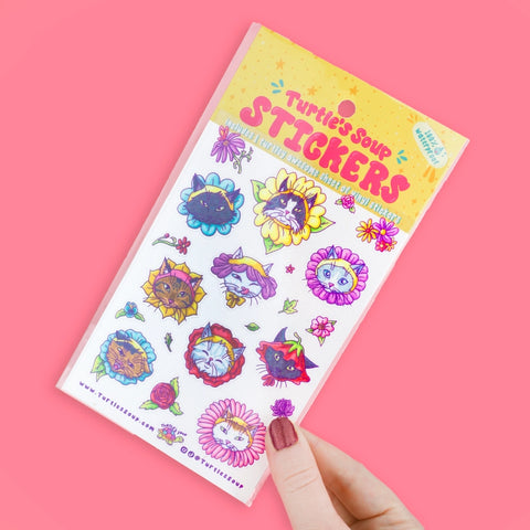 Flower Kitties Stationery Vinyl Sticker Sheet