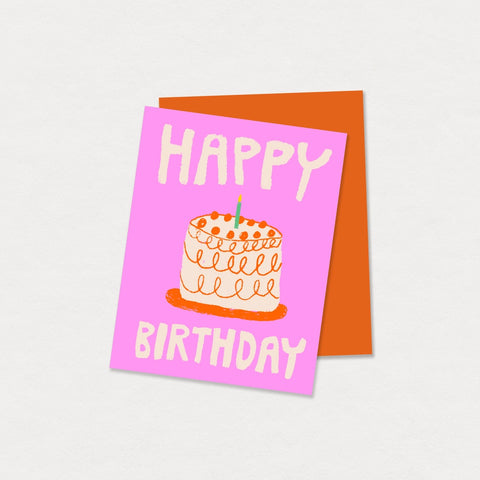 Happy Birthday Pink Cake - Greeting Card