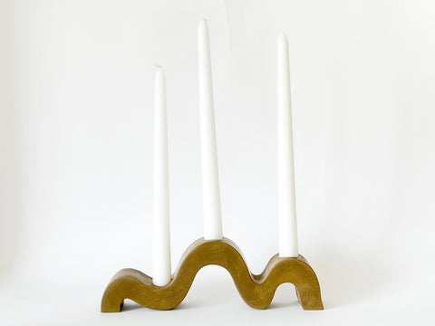 Wavy Taper Candle Holder | Candlestick Holder - Olive