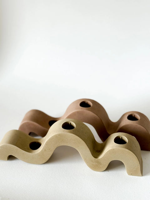 Wavy Taper Candle Holder | Candlestick Holder - Olive