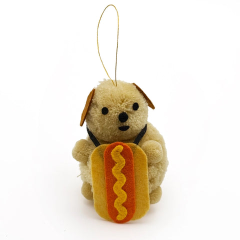 Hot Dog Doggie Pom Pom Ornament