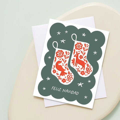 Navidad Otomi Stockings Greeting Card