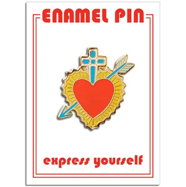 Sacred Heart with Cross Enamel Pin