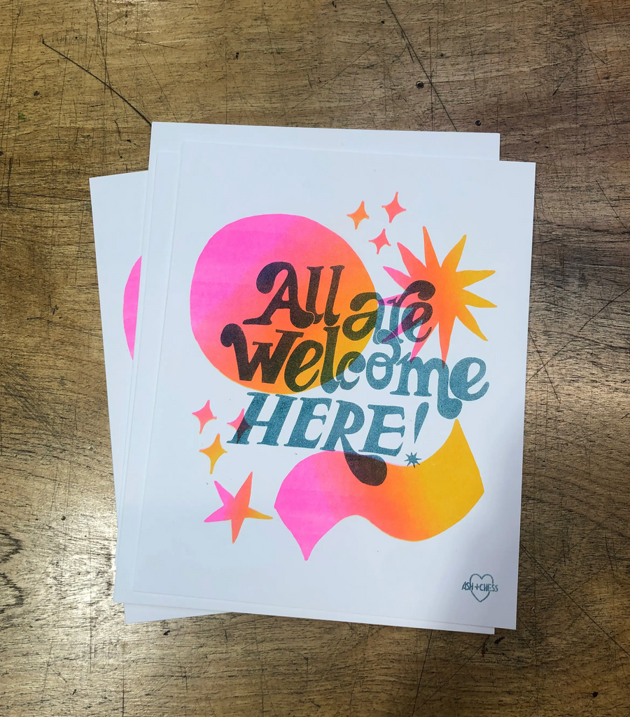 All Are Welcome Here Risograph Print - 8x10 inches