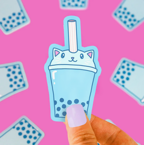 Boba Cat Tapioca Drink Cute Holiday Gift Vinyl Sticker