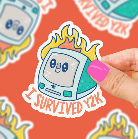 I Survived Y2K Computer 2000 Culture Vinyl Sticker