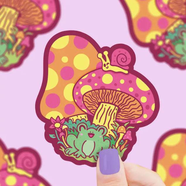 Mushroom House Cute Cottagecore Art Snail Vinyl Sticker